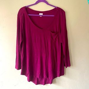 Stretchy, flowy maroon top with a deep V-neck, size XL